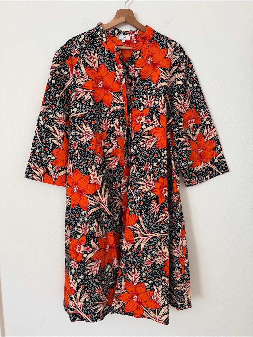 Zuri Kenya Floral Poplin Cotton Long Sleeve Shirt Dress Size 1X Just One Dress